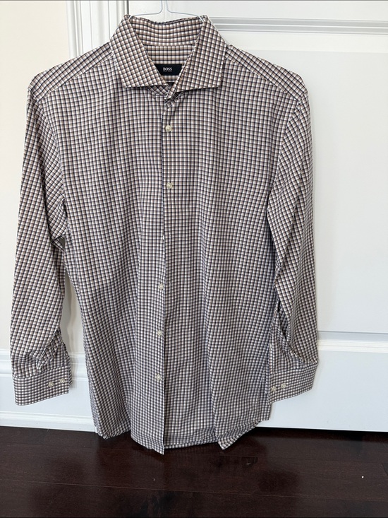 Boss Other - BOSS Cotton Brown and White Checked Dress Shirt